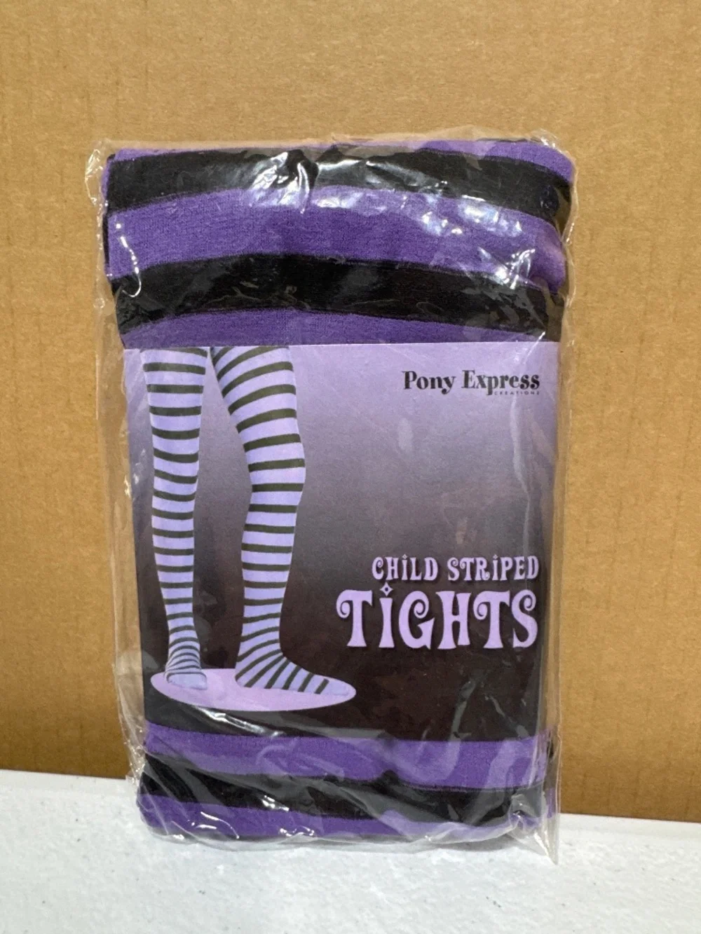 Pony Express Child Tights Medium/Large Purple & Black Striped Halloween Witch